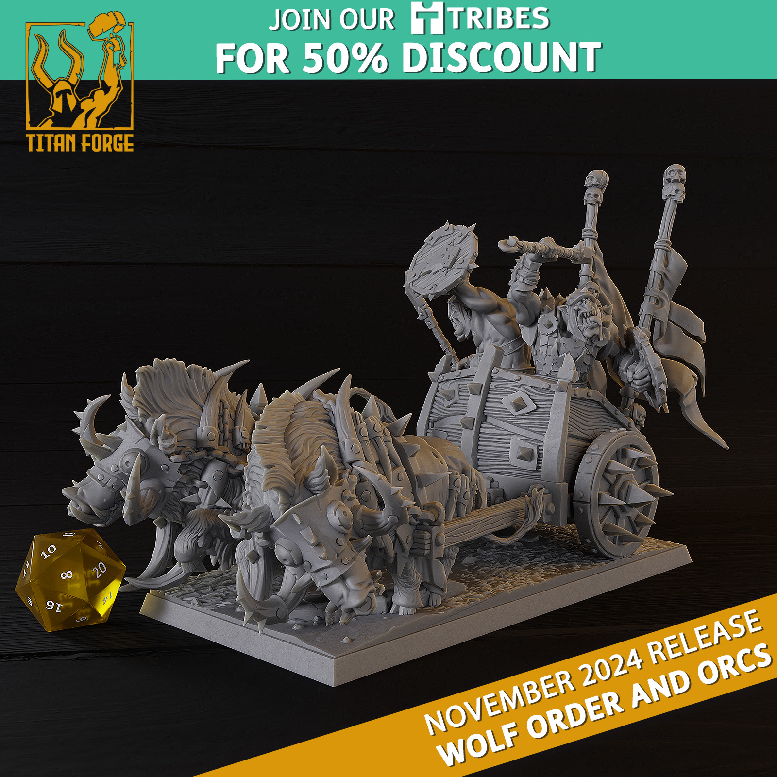 Orc Chariot - Wolf Order and Orcs - Titan Forge Miniatures November 2024